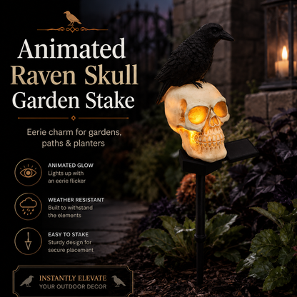 🐦‍⬛Solar-powered animated raven skull garden stake💀 | Halloween garden decoration for outdoors