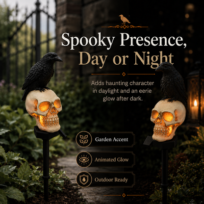 🐦‍⬛Solar-powered animated raven skull garden stake💀 | Halloween garden decoration for outdoors