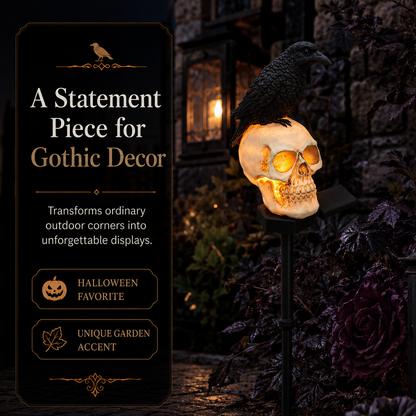 🐦‍⬛Solar-powered animated raven skull garden stake💀 | Halloween garden decoration for outdoors