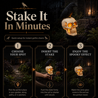 🐦‍⬛Solar-powered animated raven skull garden stake💀 | Halloween garden decoration for outdoors