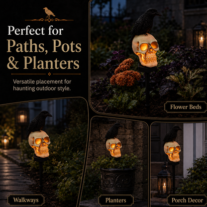 🐦‍⬛Solar-powered animated raven skull garden stake💀 | Halloween garden decoration for outdoors
