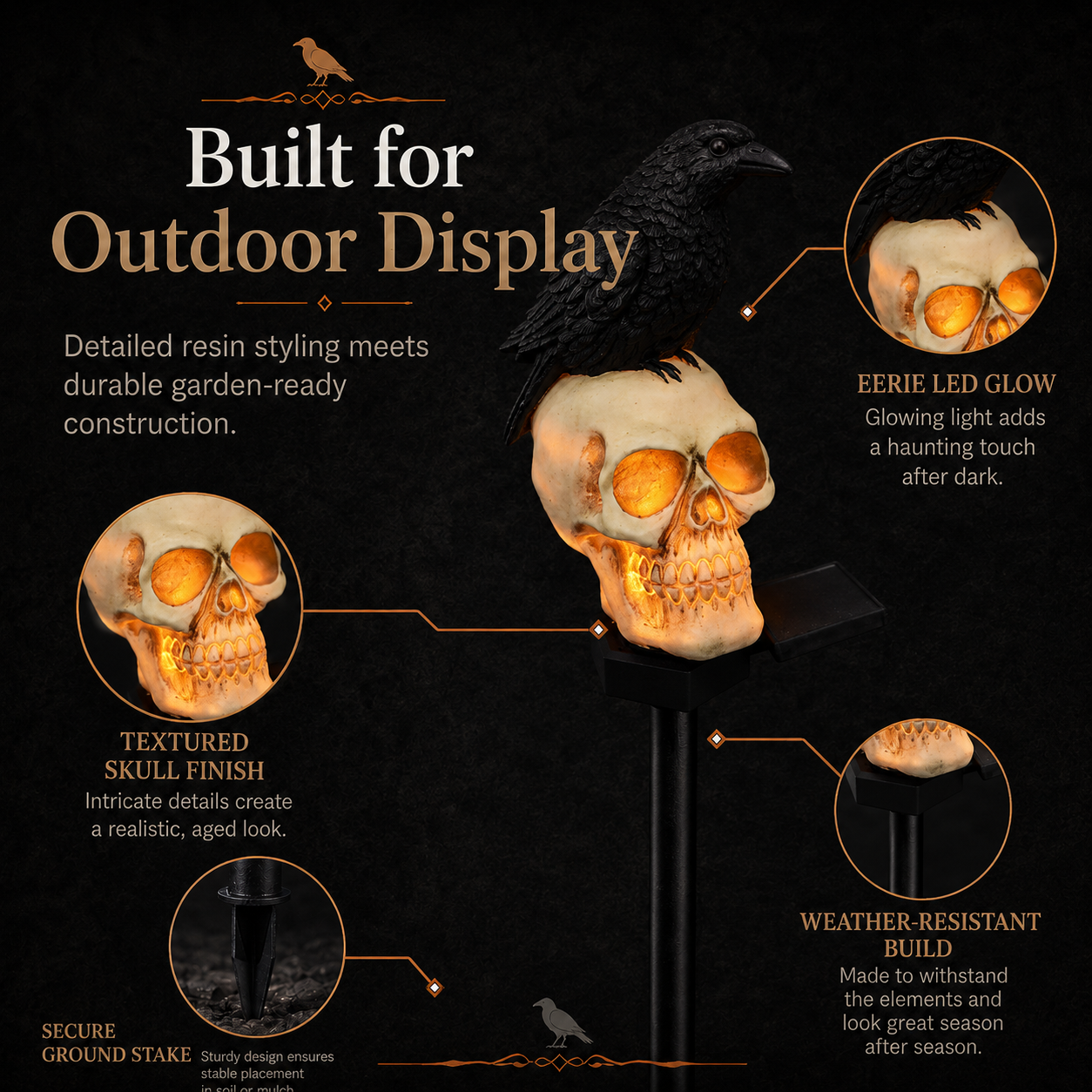 🐦‍⬛Solar-powered animated raven skull garden stake💀 | Halloween garden decoration for outdoors