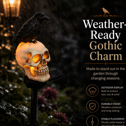 🐦‍⬛Solar-powered animated raven skull garden stake💀 | Halloween garden decoration for outdoors