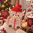 ❤️TYIIMAX™ Highland Cow Christmas Glass Cup with Straw – Cute Holiday Tumbler Gift