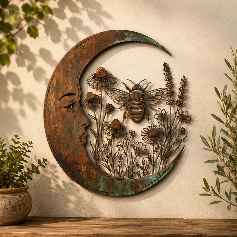🌙 Enchanted Moon Garden Wall Art – Nature Inspired Metal Wall Decor for Home & Garden