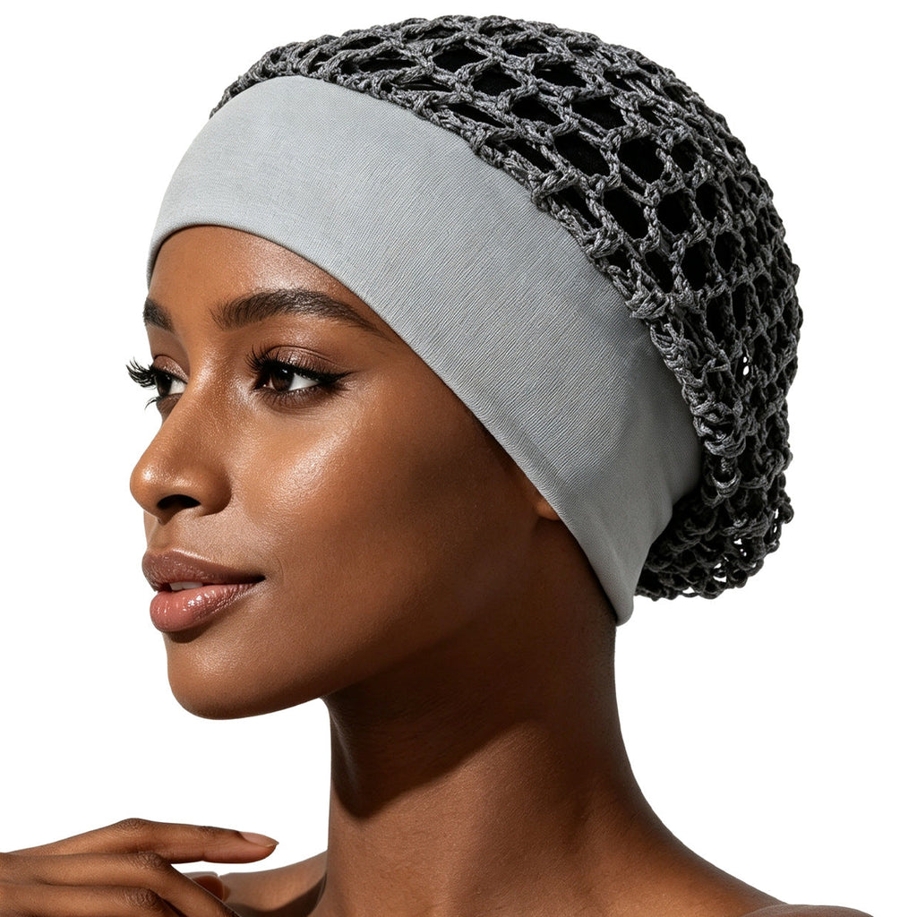 🧶 Wide-Band Crochet Hair Net | 💨 Breathable Stretch Sleep & Beauty Hair Cap