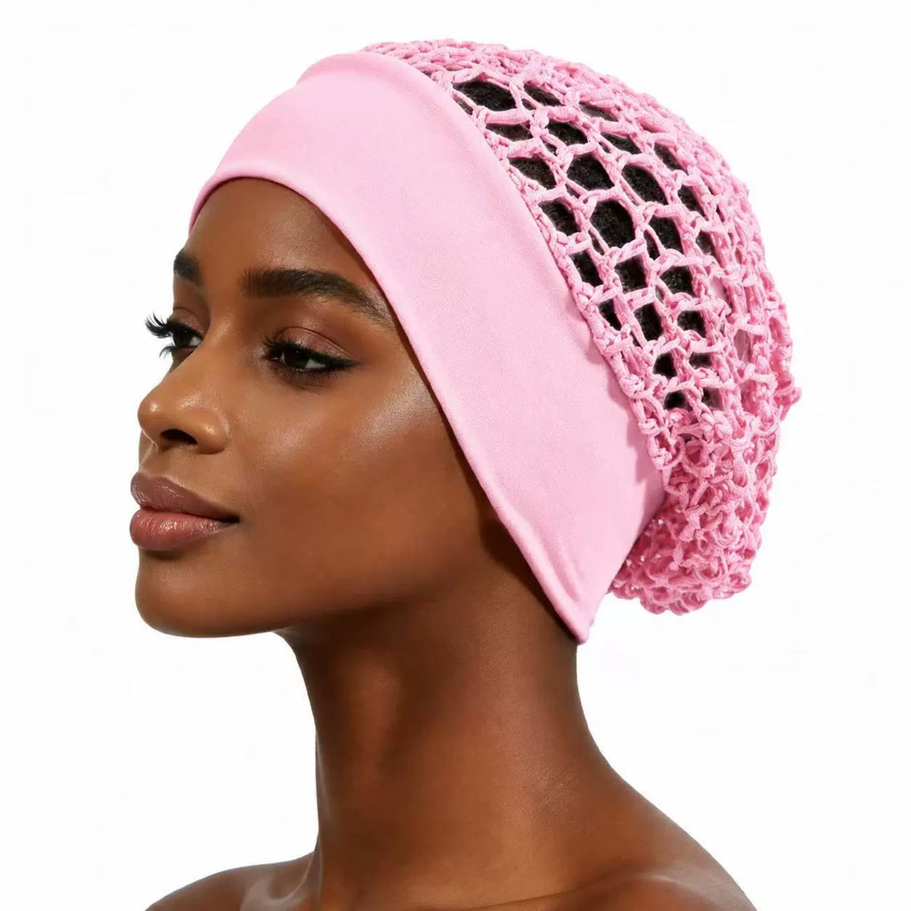 🧶 Wide-Band Crochet Hair Net | 💨 Breathable Stretch Sleep & Beauty Hair Cap