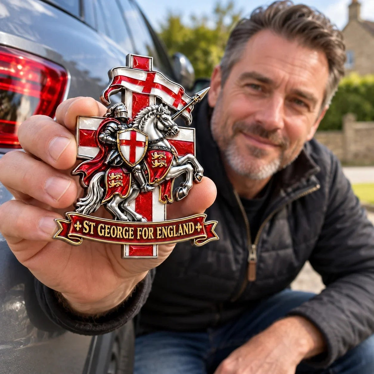 🛡️ “St George for England” Protection & Blessing Commemorative Metal Car Emblem