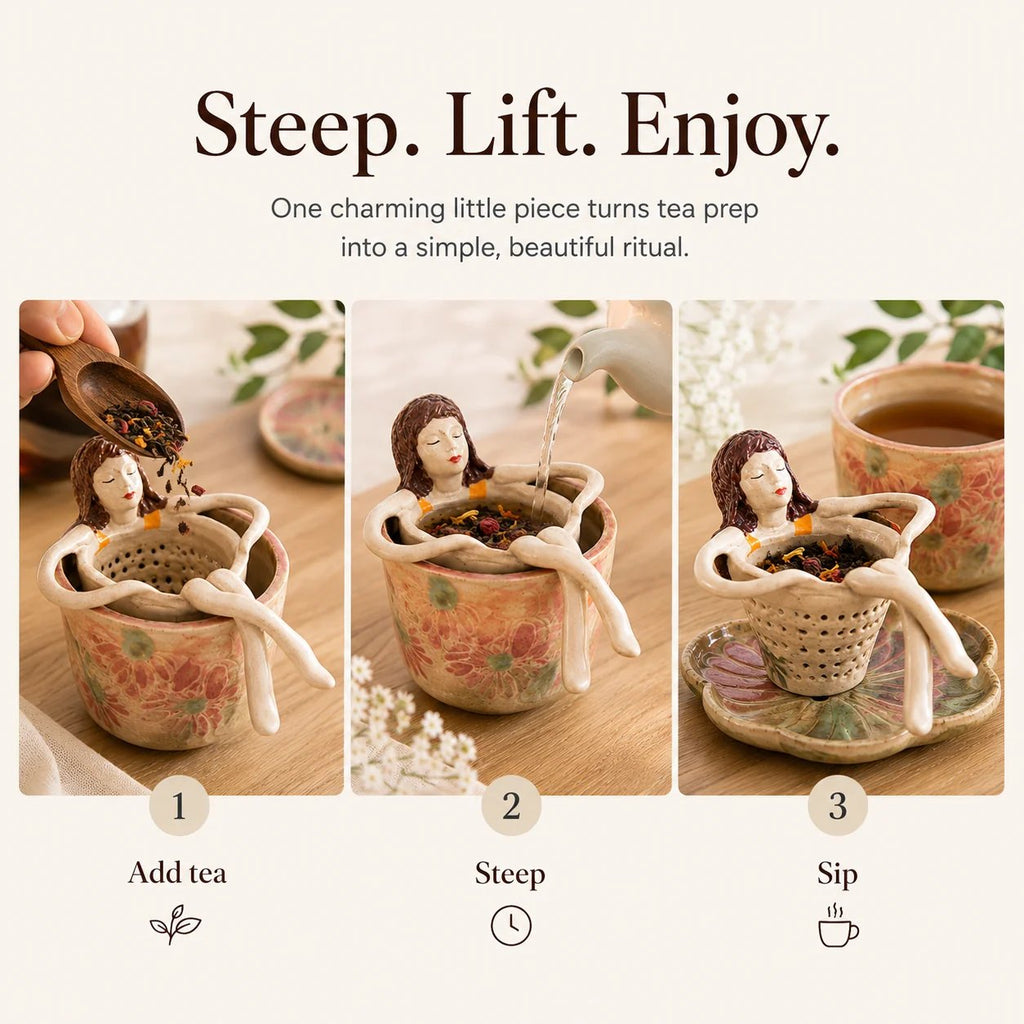 ☕ Hand-Glazed Sitting Lady Tea Infuser – Charming Everyday Ritual✨