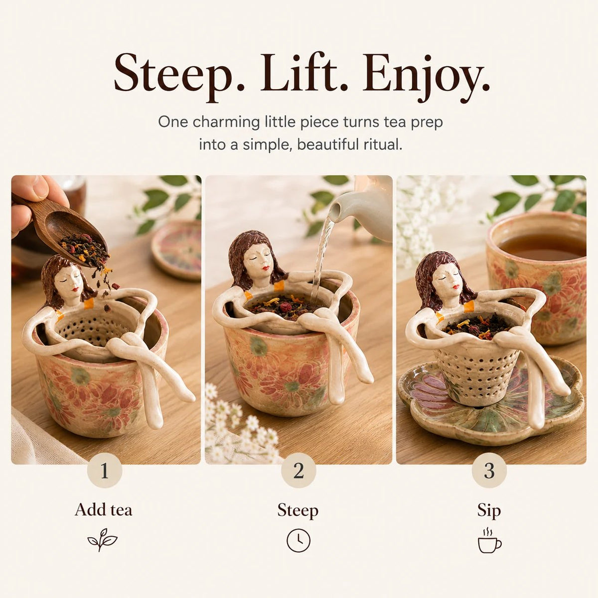 ☕ Hand-Glazed Sitting Lady Tea Infuser – Charming Everyday Ritual✨