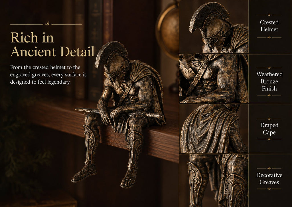 🎁Last Day 49% OFF-⚔️ Ancient Greek Warrior Shelf Sitter – Unique Bookshelf Decor