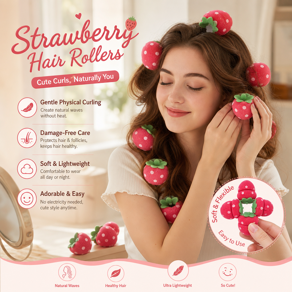 🍓 Sleep your way to perfect bouncy curls: The heatless strawberry rollers that save your hair and your mornings! ✨