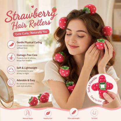 🍓 Sleep your way to perfect bouncy curls: The heatless strawberry rollers that save your hair and your mornings! ✨