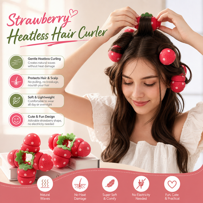 🍓 Sleep your way to perfect bouncy curls: The heatless strawberry rollers that save your hair and your mornings! ✨