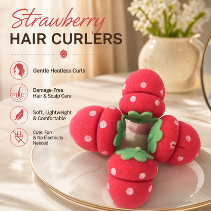 🍓 Sleep your way to perfect bouncy curls: The heatless strawberry rollers that save your hair and your mornings! ✨