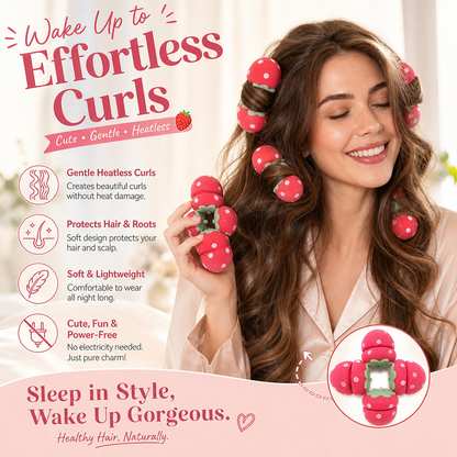 🍓 Sleep your way to perfect bouncy curls: The heatless strawberry rollers that save your hair and your mornings! ✨