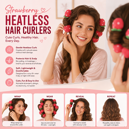 🍓 Sleep your way to perfect bouncy curls: The heatless strawberry rollers that save your hair and your mornings! ✨