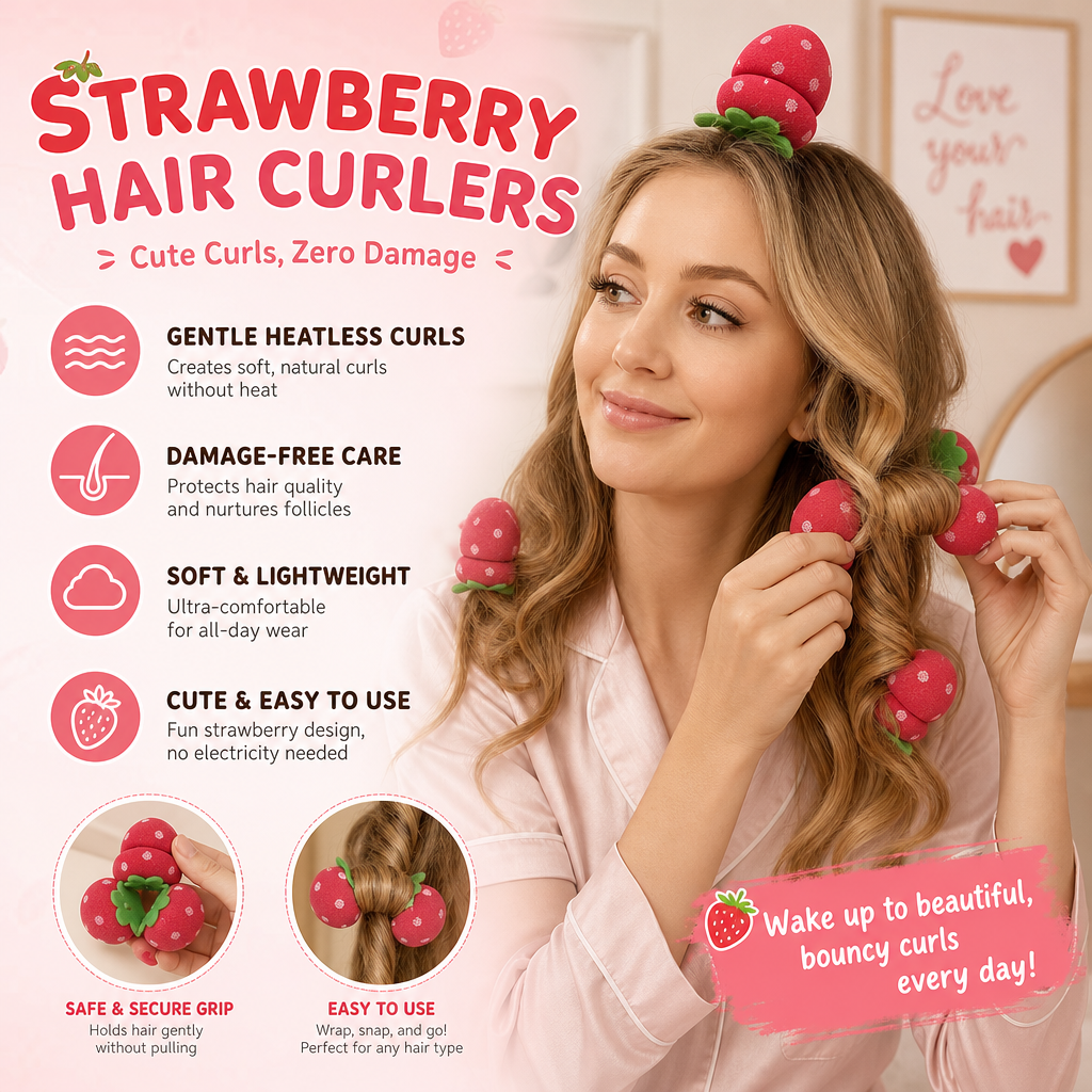 🍓 Sleep your way to perfect bouncy curls: The heatless strawberry rollers that save your hair and your mornings! ✨
