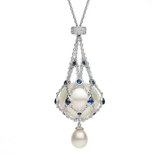 ✨14.0-15.0 mm Freshwater Pearl & Blue Gemstone Lavalier Pendant