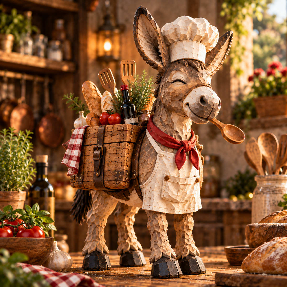 👨‍🍳The Stubborn Little Chef — Carved Kitchen Donkey Figurine