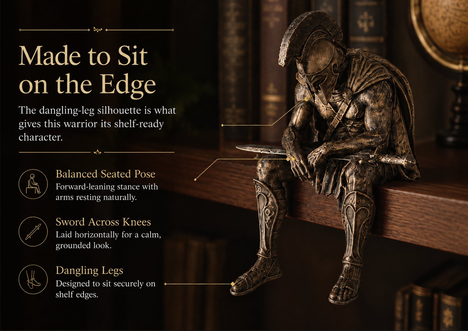 🎁Last Day 49% OFF-⚔️ Ancient Greek Warrior Shelf Sitter – Unique Bookshelf Decor