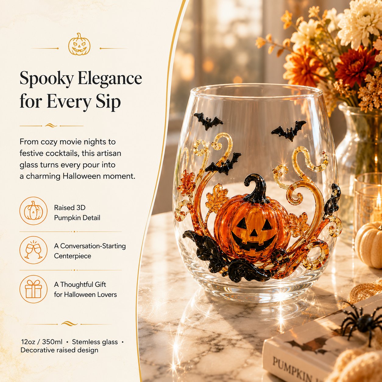 🎃 3D Halloween Artisan Glassware Collection | For Magical Halloween Sips, Eye-Catching 3D Details, Luminous Festive Party Moments & Cozy Fall Home Bar Glow ✨