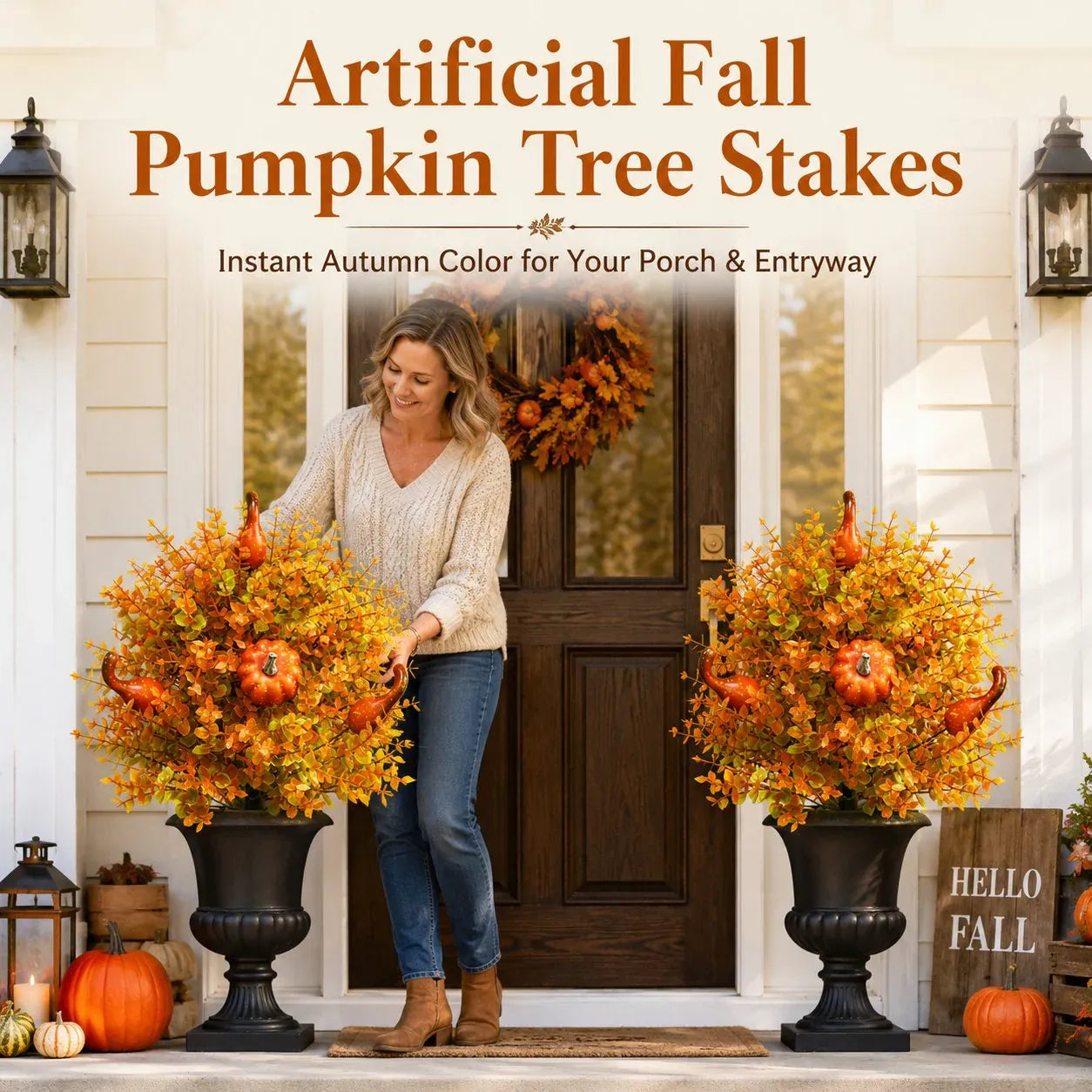 🔥 Artificial Fall Pumpkin Tree Stakes – Instant Autumn Porch Decor
