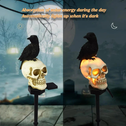🐦‍⬛Solar-powered animated raven skull garden stake💀 | Halloween garden decoration for outdoors