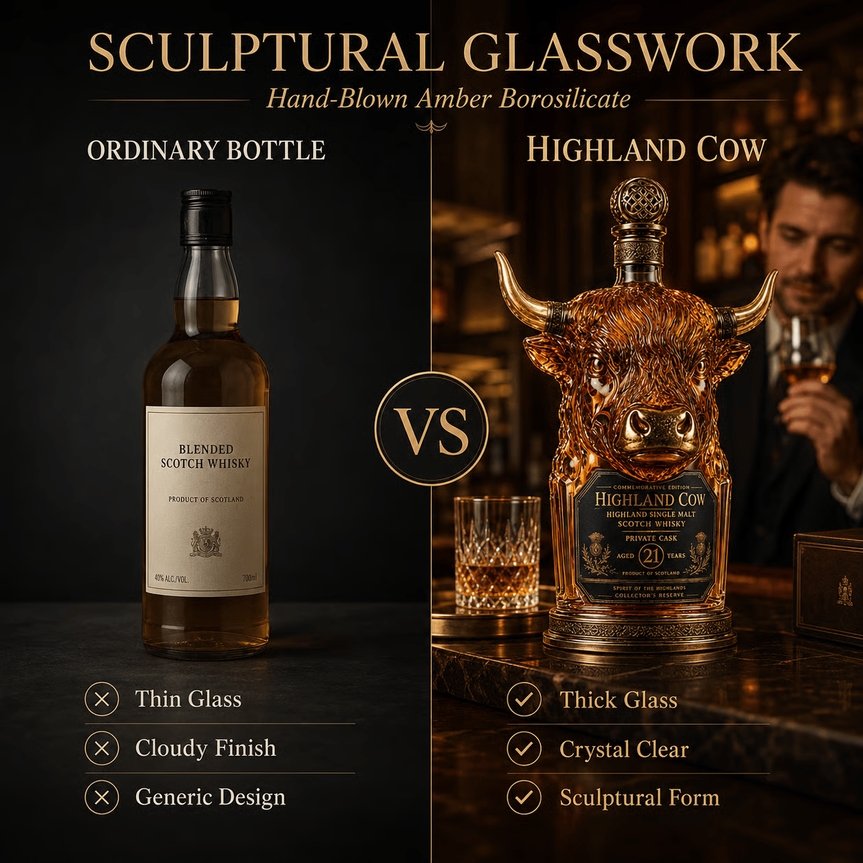 ✨🐮Highland Cow Private Cask 21 Years Cow Head Shaped Scotch Whisky Bottle