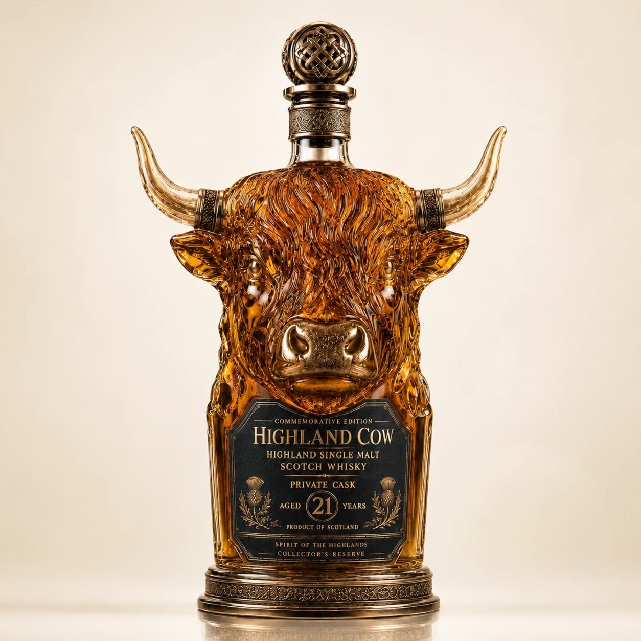 ✨🐮Highland Cow Private Cask 21 Years Cow Head Shaped Scotch Whisky Bottle