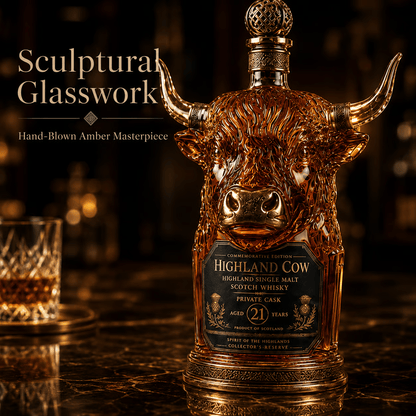 ✨🐮Highland Cow Private Cask 21 Years Cow Head Shaped Scotch Whisky Bottle