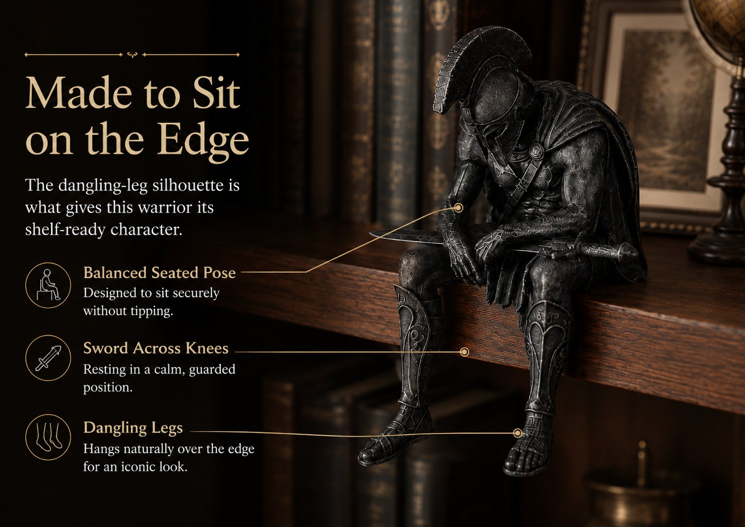 🎁Last Day 49% OFF-⚔️ Ancient Greek Warrior Shelf Sitter – Unique Bookshelf Decor
