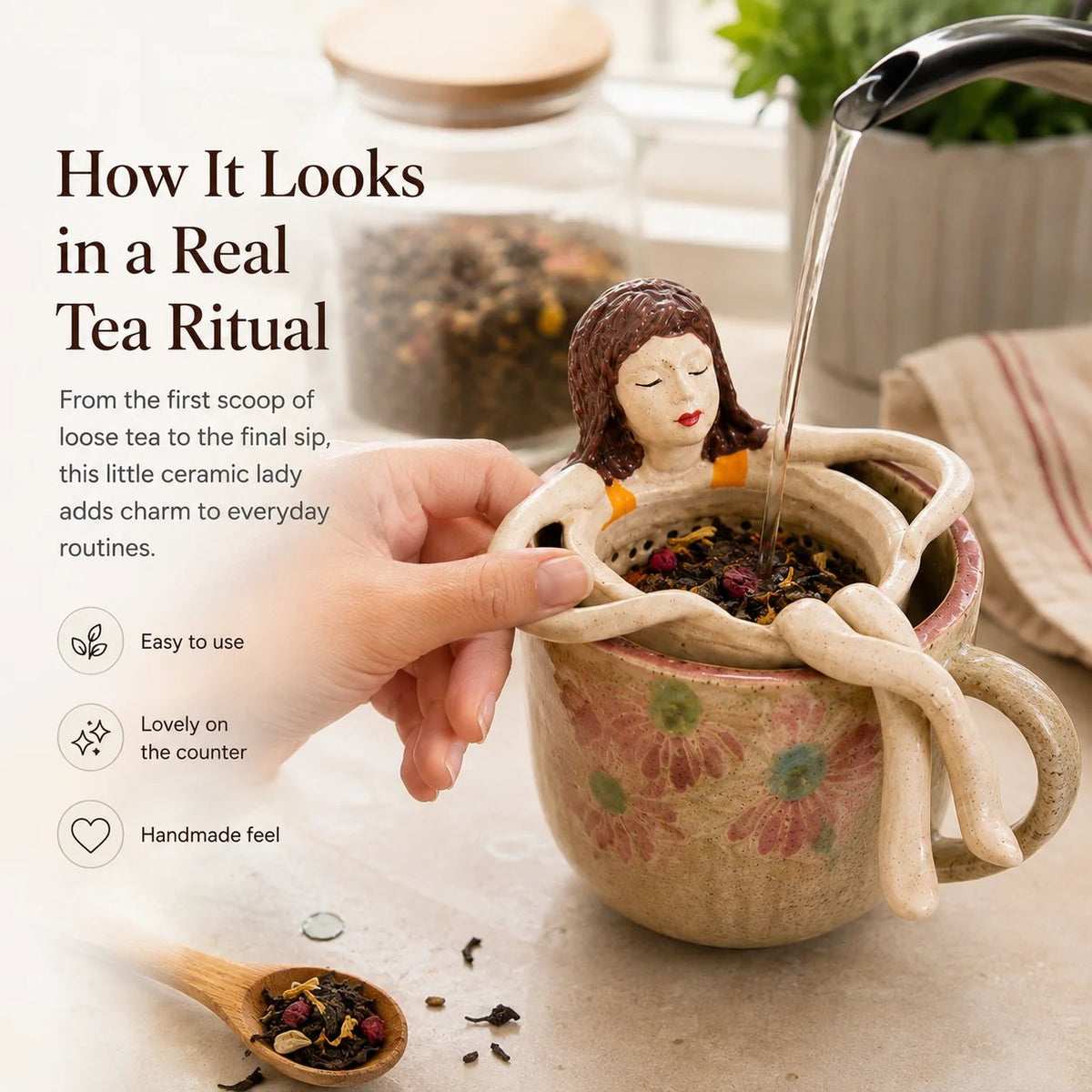 ☕ Hand-Glazed Sitting Lady Tea Infuser – Charming Everyday Ritual✨