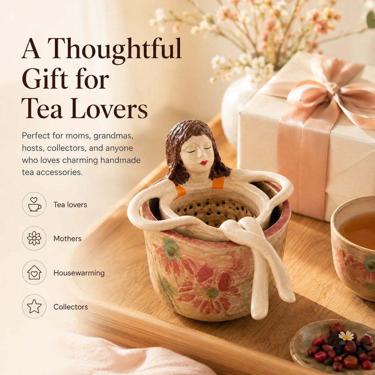 ☕ Hand-Glazed Sitting Lady Tea Infuser – Charming Everyday Ritual✨