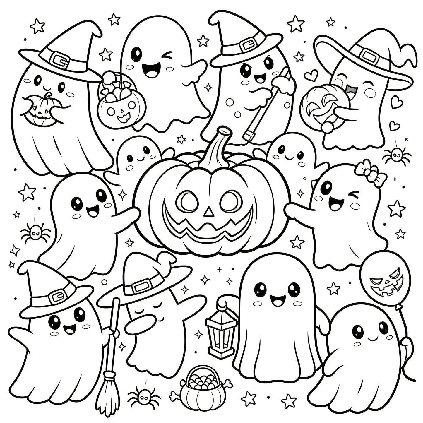 👻🎨Spooky & Cute Bold and Easy Coloring Book – A Whimsical Halloween Adventure(✨Hardcover)