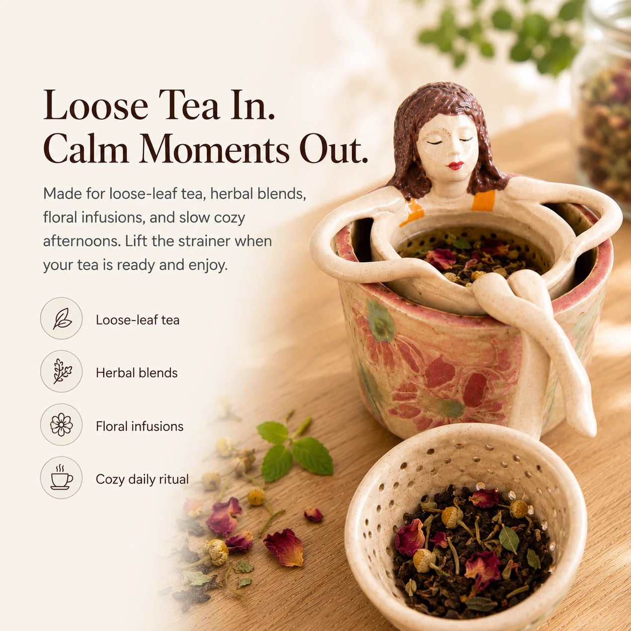 ☕ Hand-Glazed Sitting Lady Tea Infuser – Charming Everyday Ritual✨