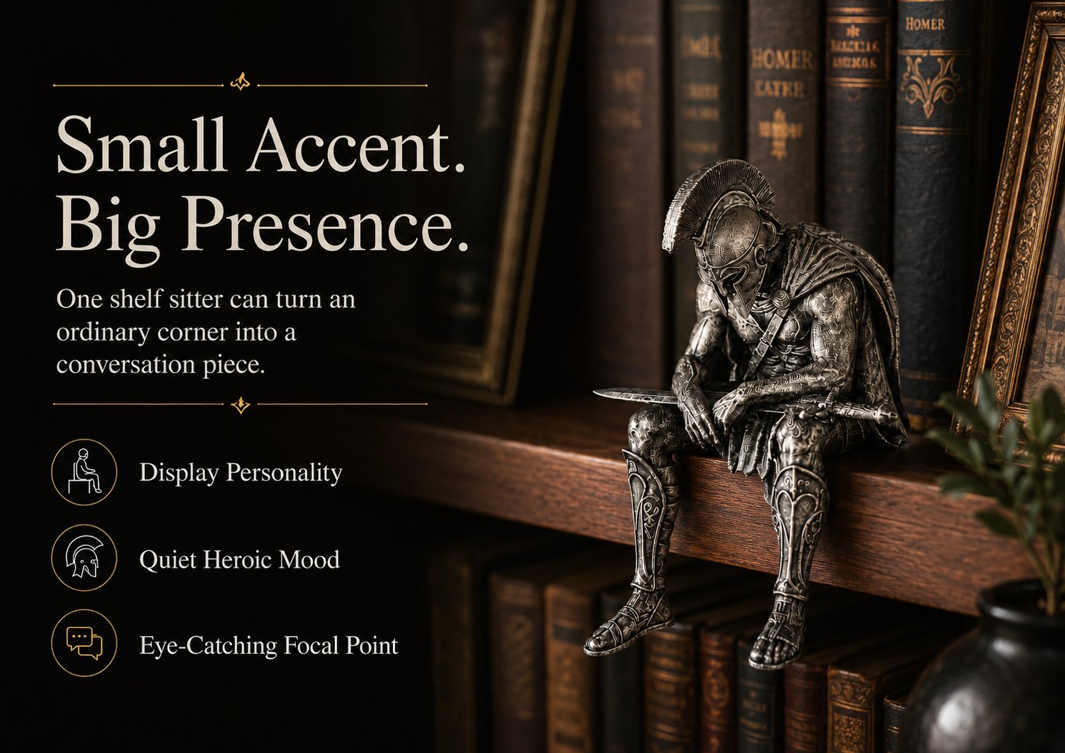 🎁Last Day 49% OFF-⚔️ Ancient Greek Warrior Shelf Sitter – Unique Bookshelf Decor