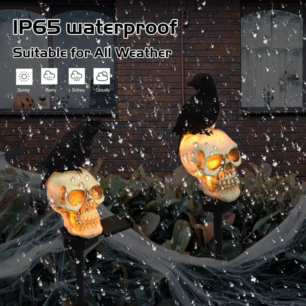 🐦‍⬛Solar-powered animated raven skull garden stake💀 | Halloween garden decoration for outdoors