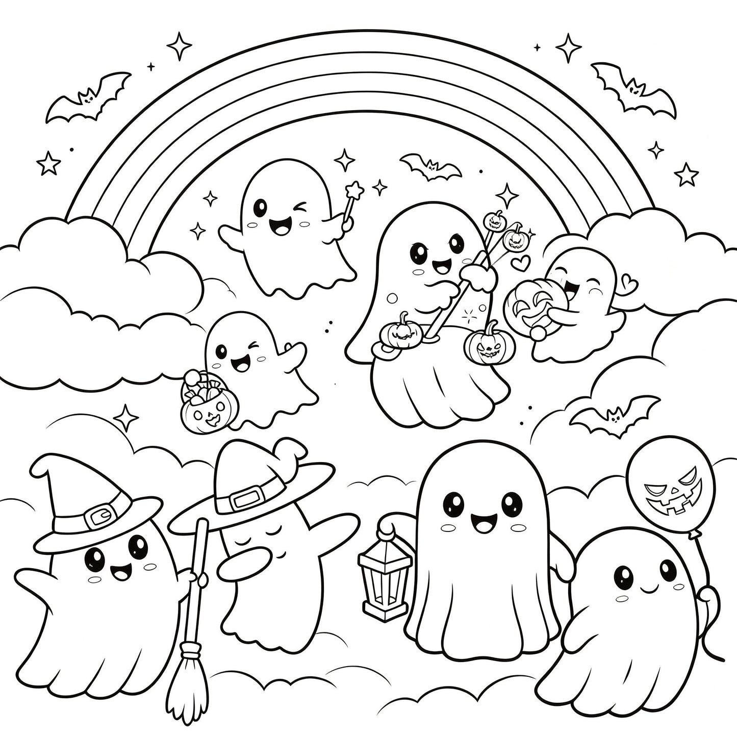 👻🎨Spooky & Cute Bold and Easy Coloring Book – A Whimsical Halloween Adventure(✨Hardcover)