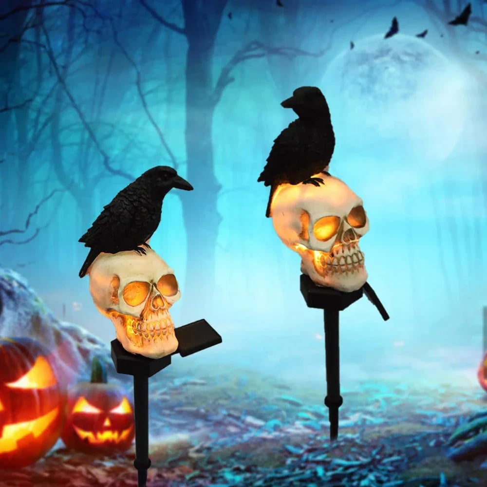 🐦‍⬛Solar-powered animated raven skull garden stake💀 | Halloween garden decoration for outdoors
