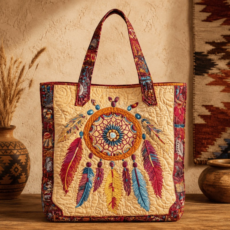 ✨Handmade Quilted Tote Bag — 🎨 Sacred White Buffalo Boho Design, Padded Lined Large Carryall