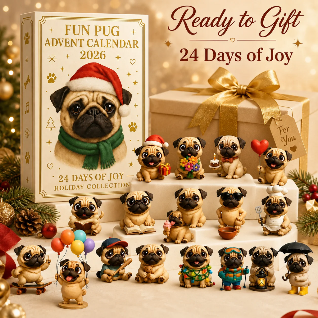 🐶24-Day Pug Advent Calendar 2026 – 24 Cute Pug Figurines Christmas Countdown