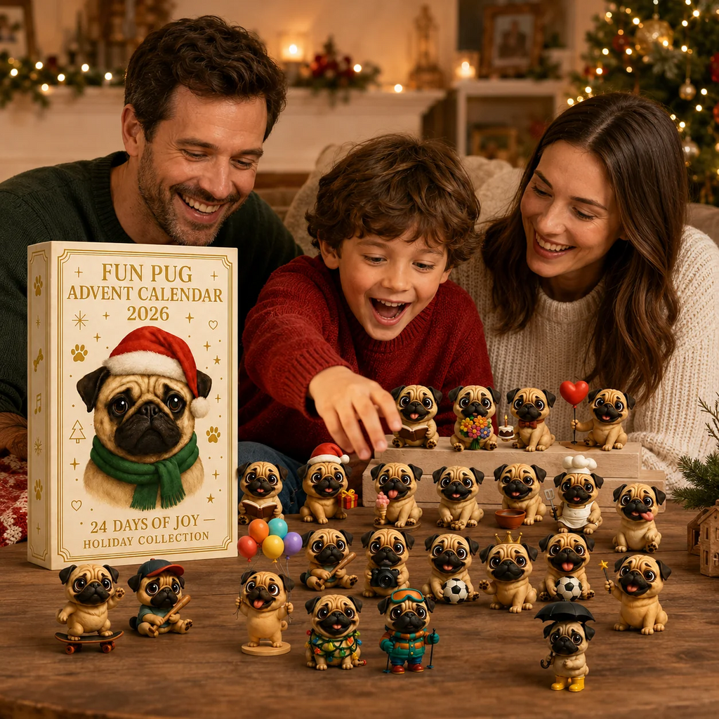 🐶24-Day Pug Advent Calendar 2026 – 24 Cute Pug Figurines Christmas Countdown