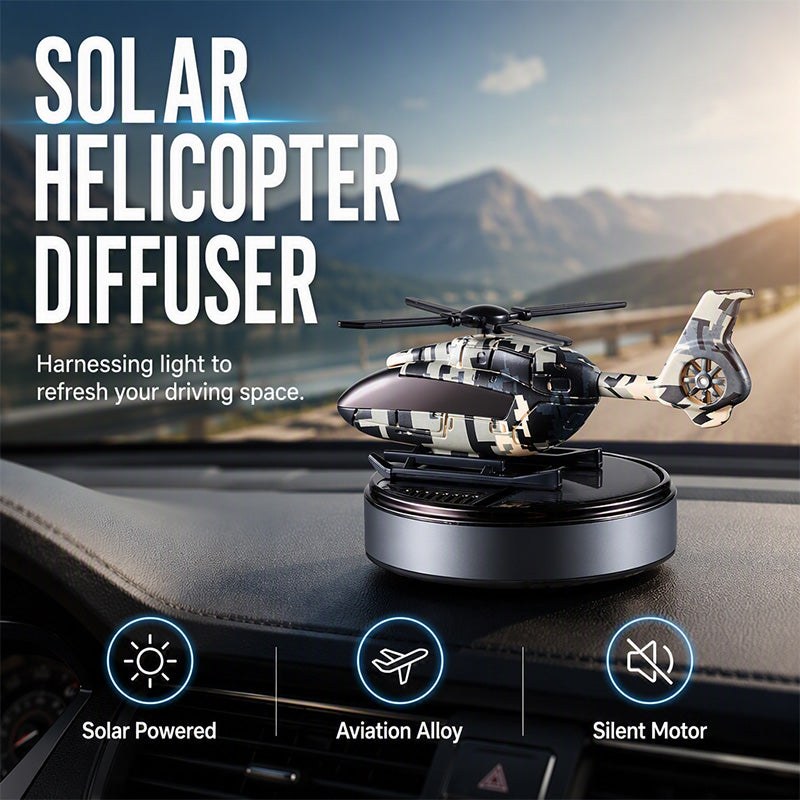 🚁 Solar Rotating Helicopter Car Air Freshener Camo Dashboard Aroma Diffuser