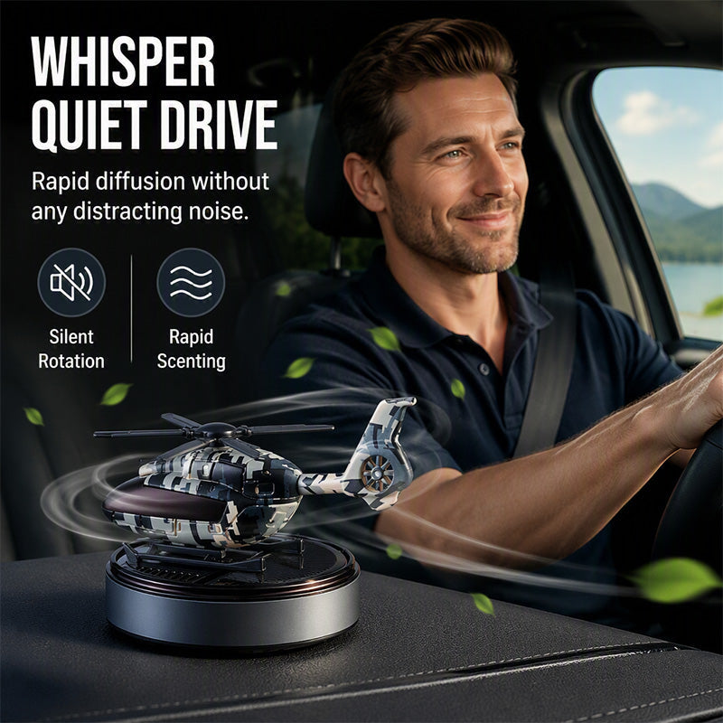 🚁 Solar Rotating Helicopter Car Air Freshener Camo Dashboard Aroma Diffuser