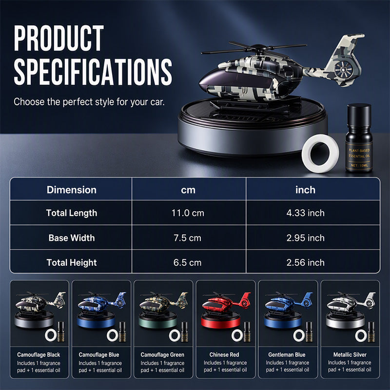 🚁 Solar Rotating Helicopter Car Air Freshener Camo Dashboard Aroma Diffuser